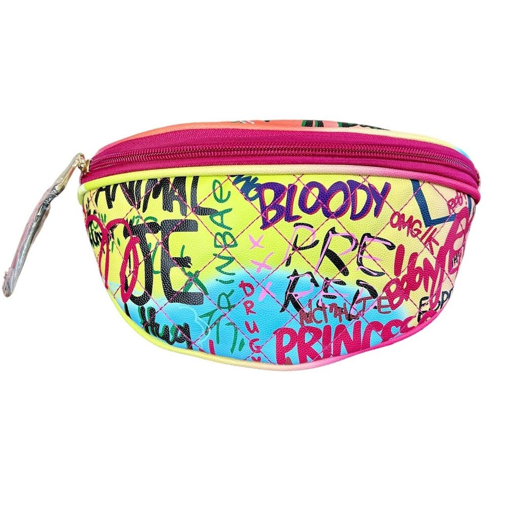 Fanny Pack multicolor Graffiti Print PU Leather Hip Waist Belt Bag Clutch Sling